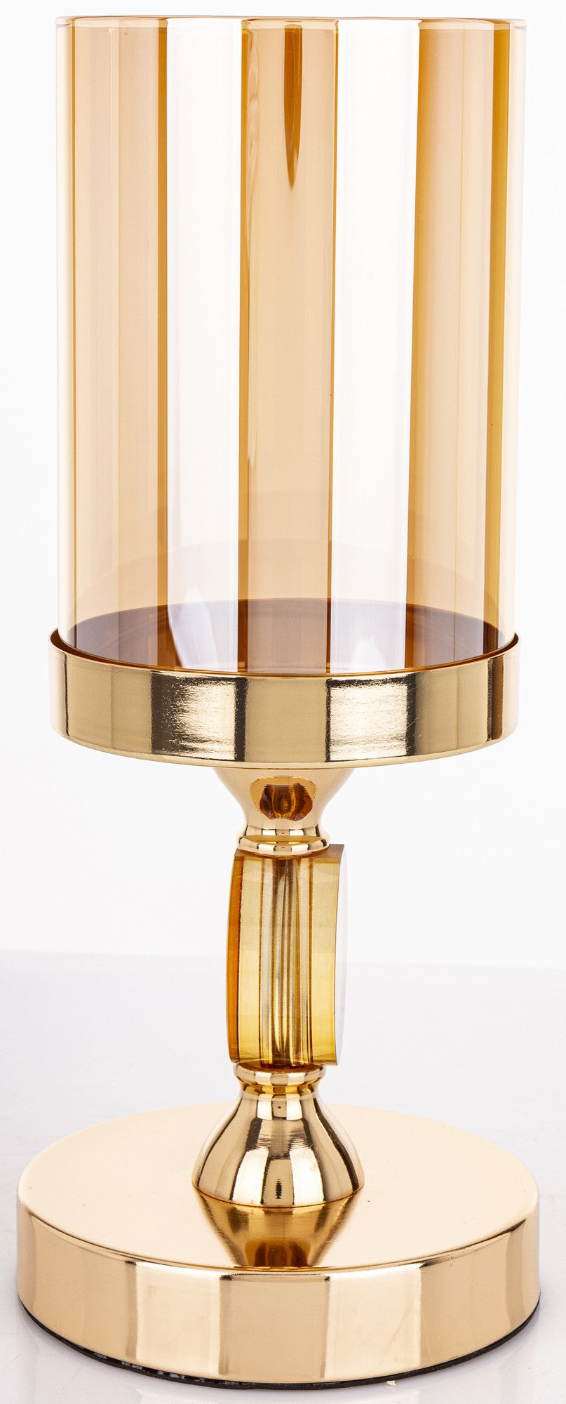Sfeșnic auriu fumuriu cu disc de cristal 29x12x12 cm
