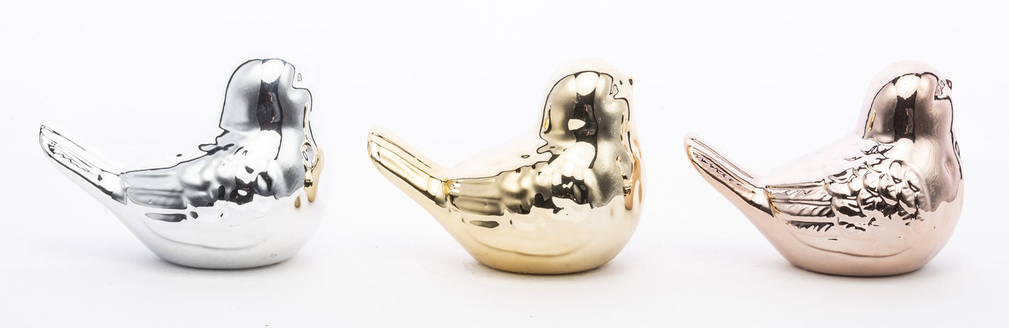 Figurină pasăre ceramică argintie 8x6,5x10 cm