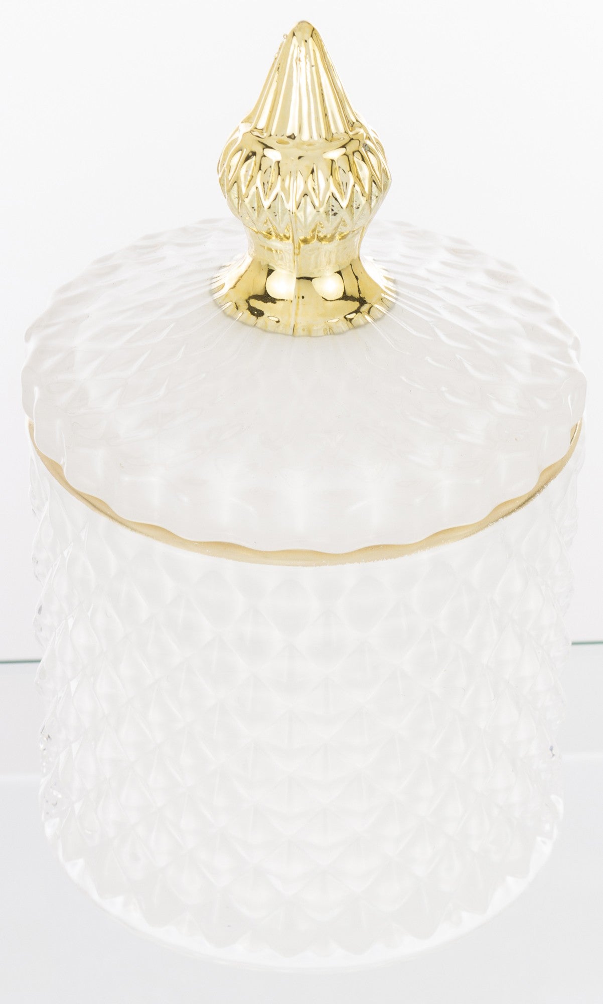 Bombonieră de sticlă alb auriu 14,5x8,5x8,5 cm