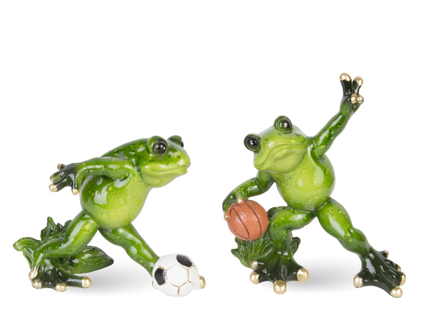 Figurină broască baschetbalist din rășină, 12,5x10x6cm, obiect decorativ haios și cadou pentru iubitorii de sport.