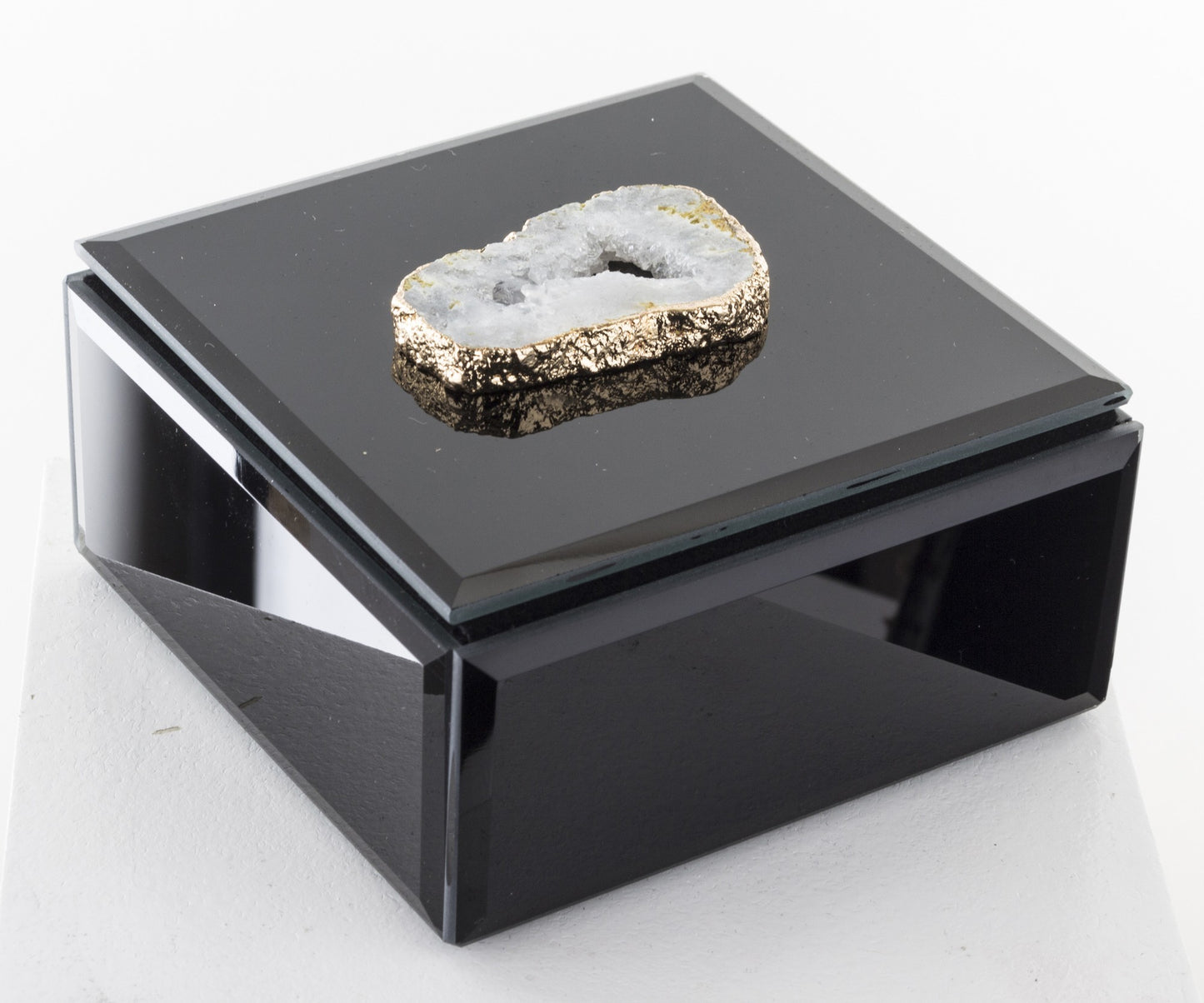Cutie bijuterii sticlă neagră cu piatră mică 6,5x12x12 cm
