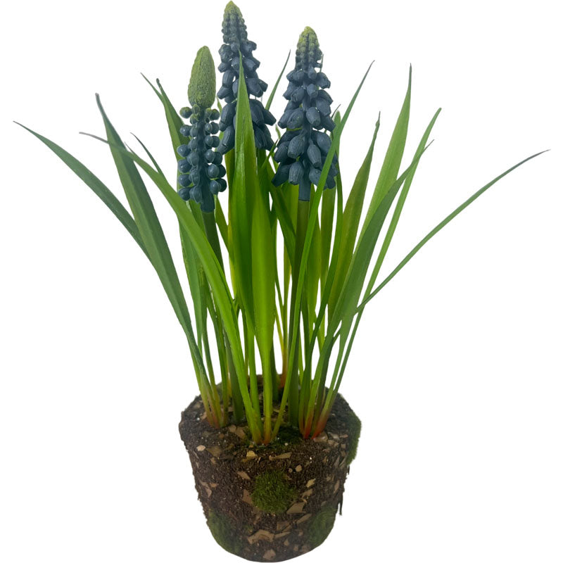 Muscari artificiali albaștri în ghiveci de plută, flori decorative