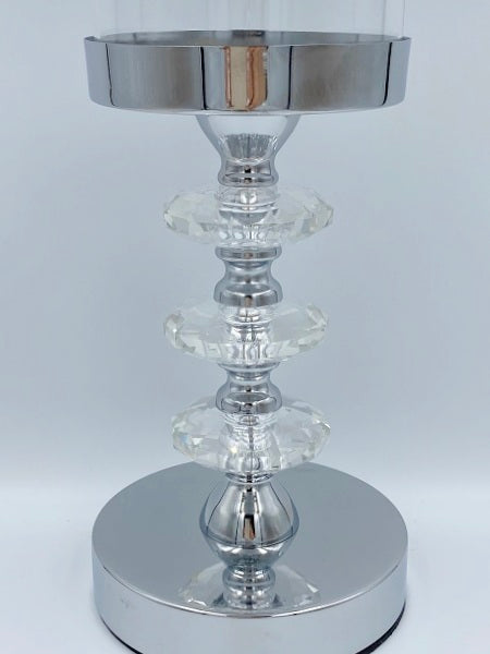 Sfeșnic argintiu cu 3 discuri cristal 34x12 cm