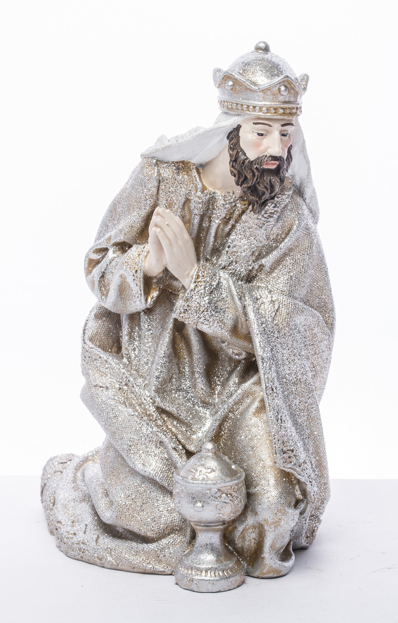 Figurină înger mare alb patină 40,5x14x13 cm – decor spiritual