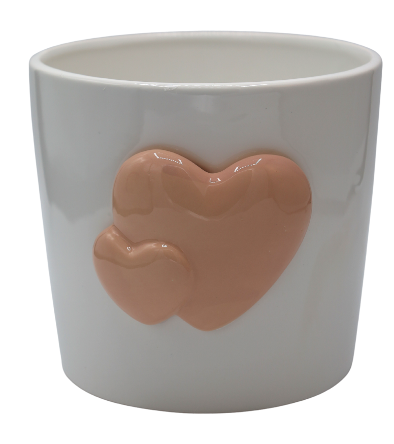 Ghiveci ceramic cu inimi roz, suport flori sau plante suculente, decor interior romantic, ornament de masă sau birou, cadou pentru iubitorii de plante și decor modern