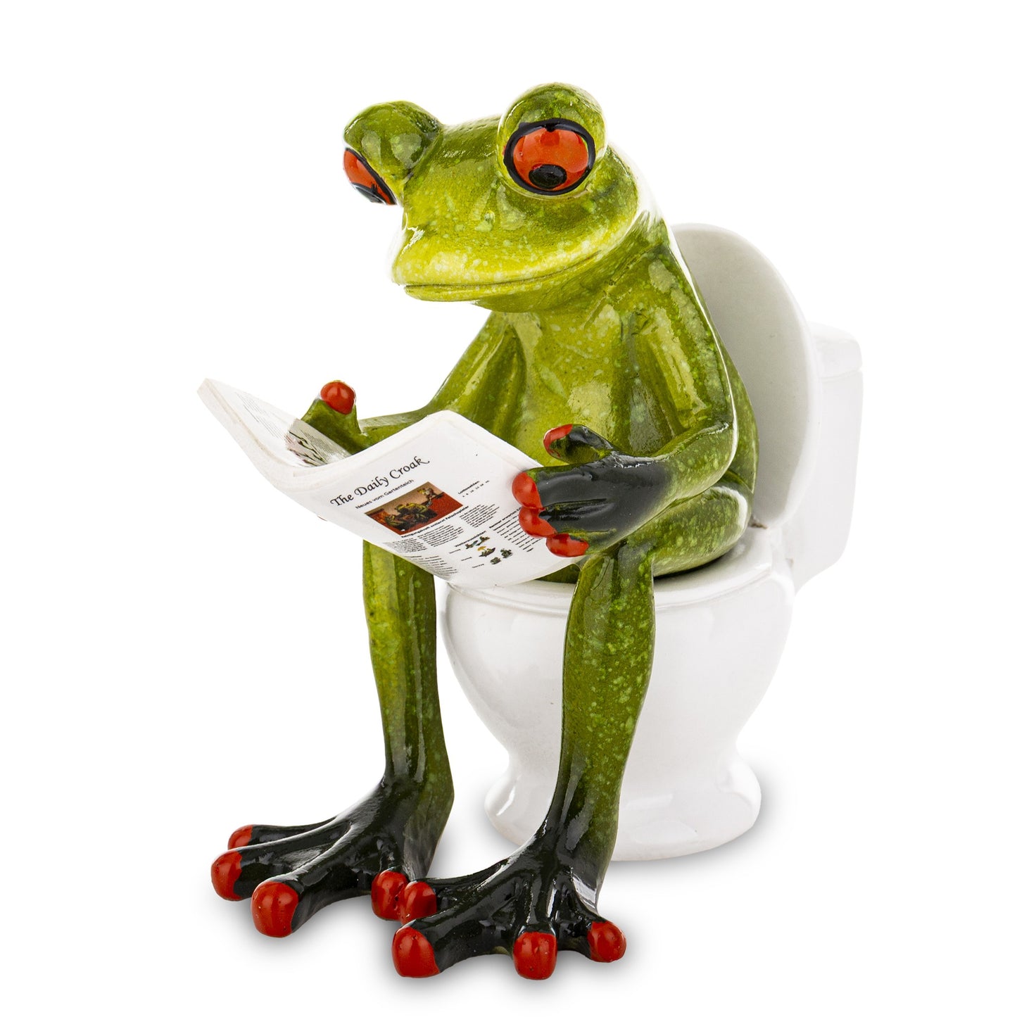Figurină broască amuzantă citind ziarul pe WC, decor din rășină, cadou haios și original pentru casă