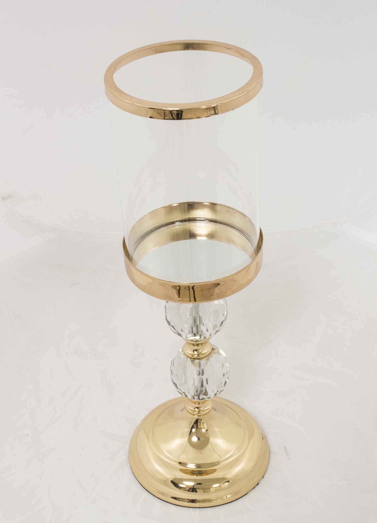 Sfeșnic auriu 2 bile cristal 34,5x12,5x10,5 cm