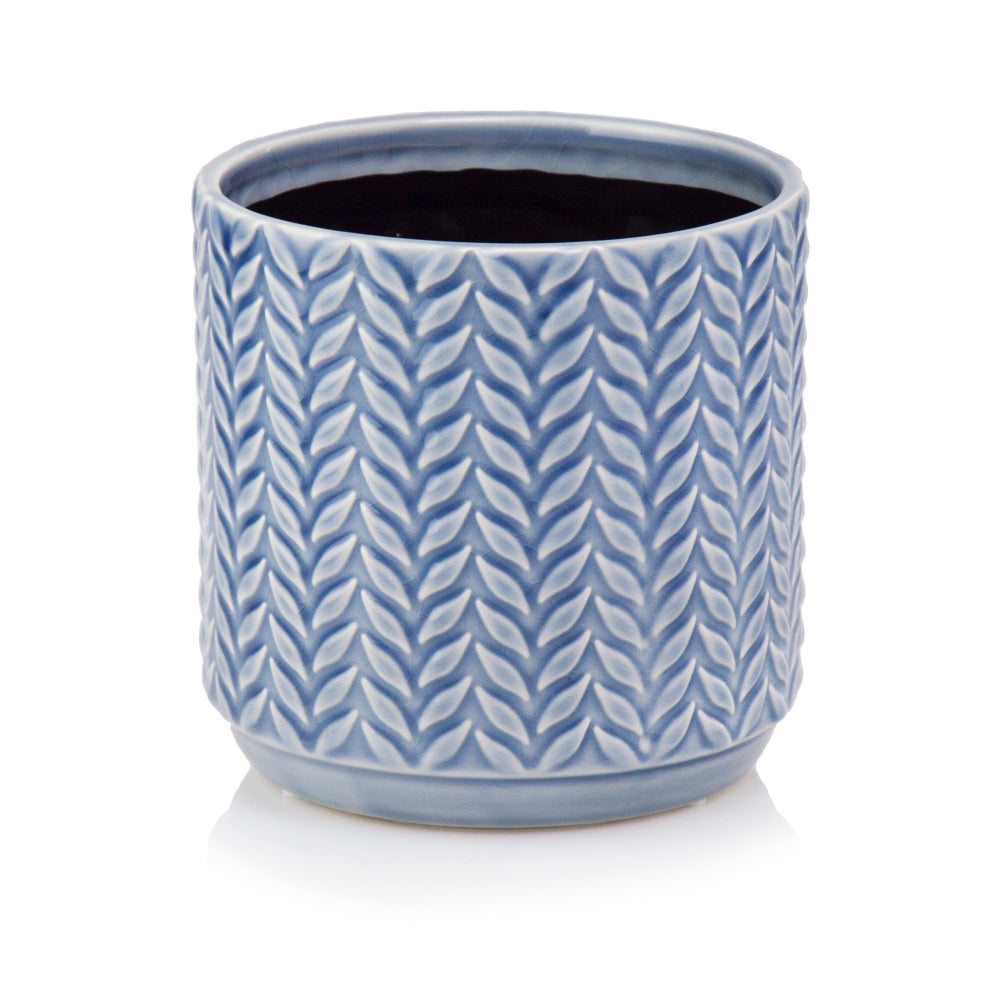 Ghiveci ceramică albastru 14 cm, suport decorativ colorat pentru plante.