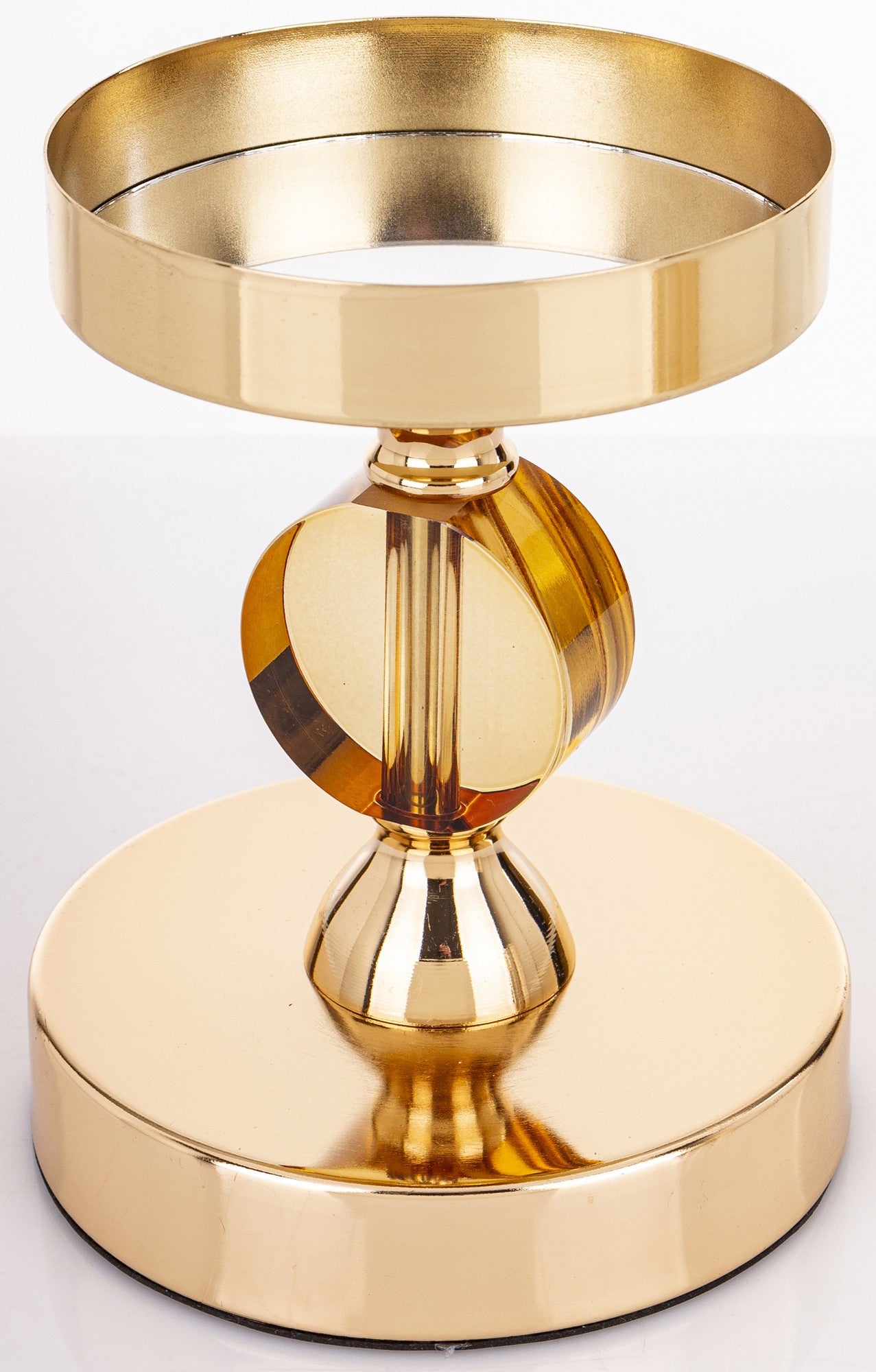 Sfeșnic auriu fumuriu cu disc de cristal 29x12x12 cm