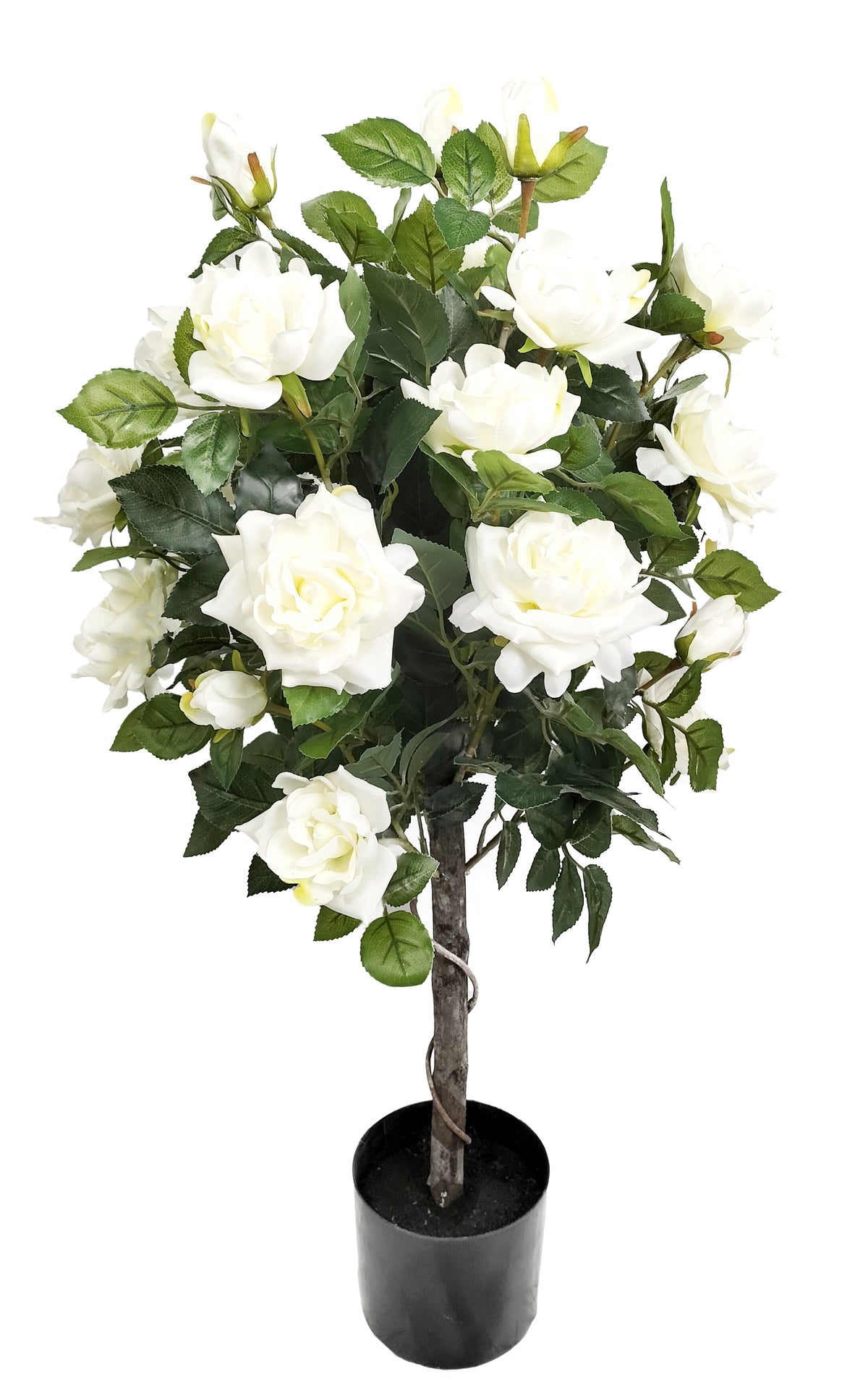 Trandafir artificial alb cu picior în ghiveci, simbol al eleganței pure și al rafinamentului. Este perfect pentru decor modern, minimalist sau romantic. Ideal pentru living, dormitor sau cadou de casă nouă.