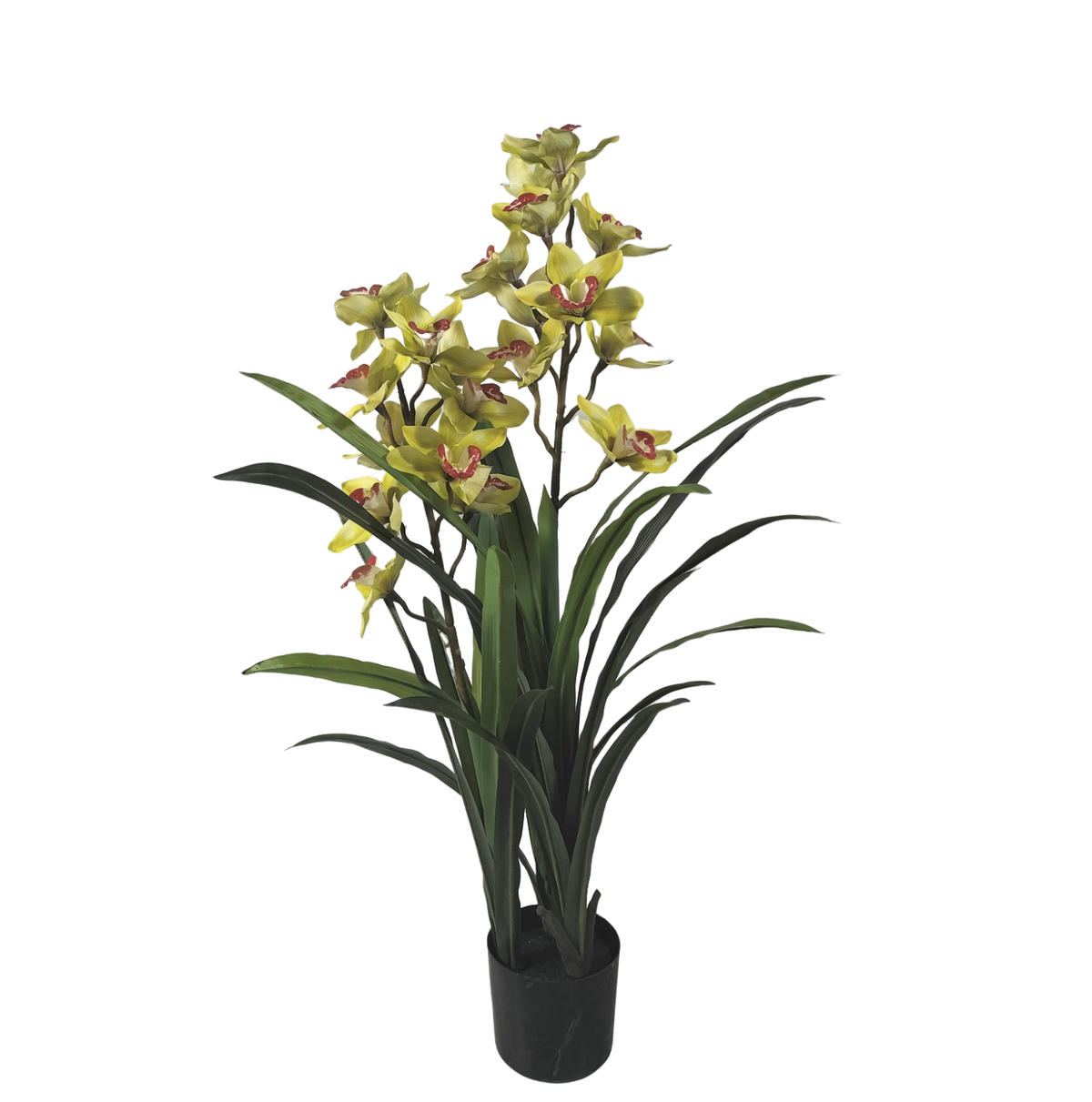 Cymbidium artificial galben în ghiveci înalt, ideal pentru decor exotic, elegant și sofisticat. Este o piesă statement perfectă pentru living sau spații premium. Nu necesită întreținere și oferă un impact vizual puternic.