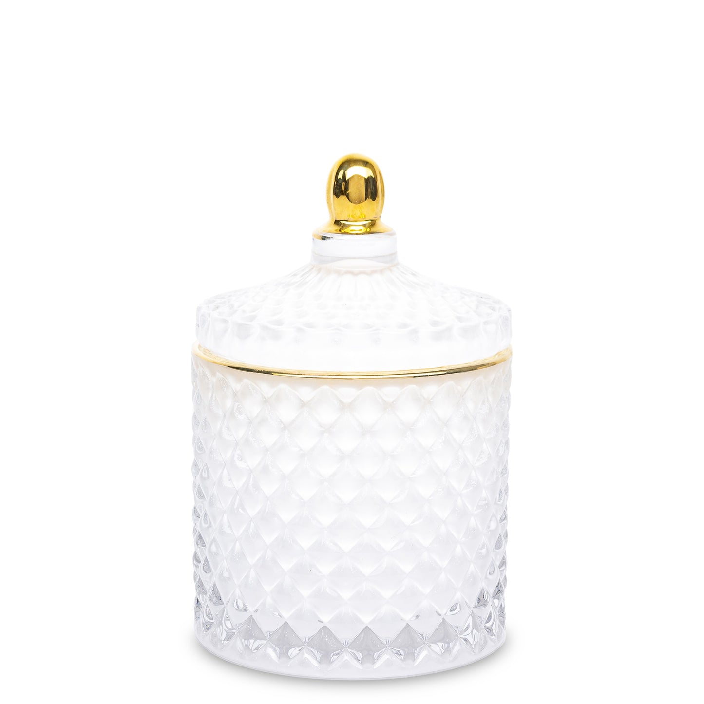 Bombonieră sticlă albă cu auriu 13x8,5x8,5 cm, cadou elegant și decorativ, mentha - flori, cadouri și decorațiuni
