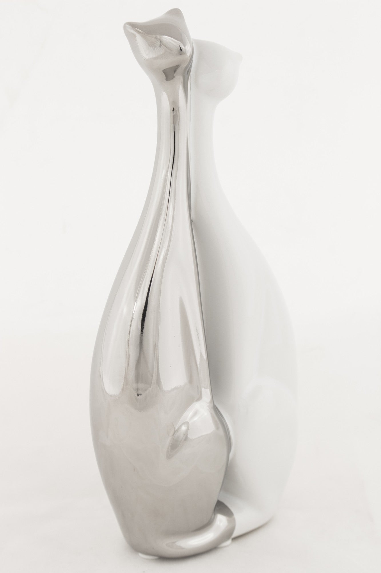 Figurină pisici alb argintiu ceramică 20 cm
