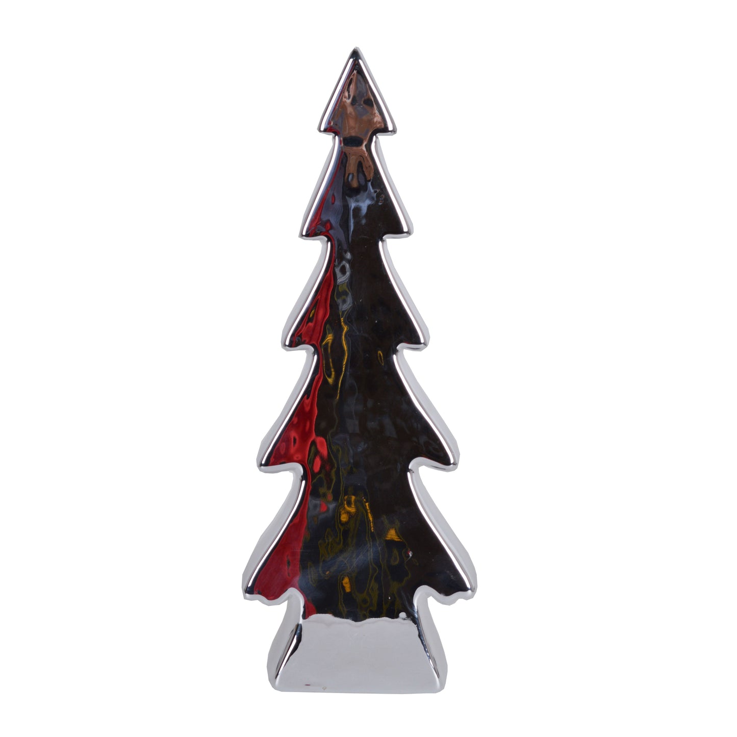 Brad ceramică Crăciun argintiu - 14,4x6x38,5 cm, un brad festiv și elegant.