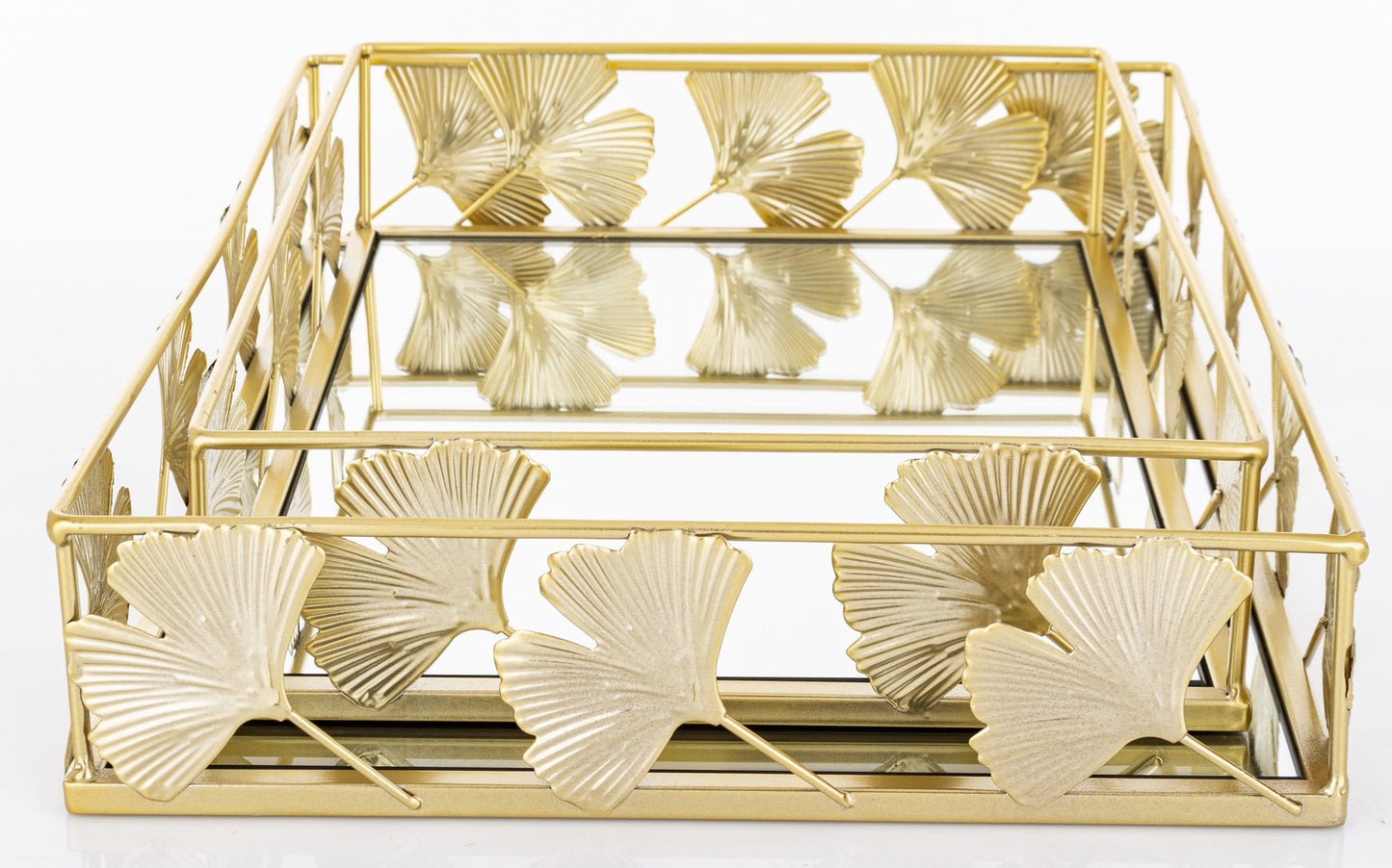Tavă aurie ginko oglindă mare 38x28x7 cm – decor sofisticat