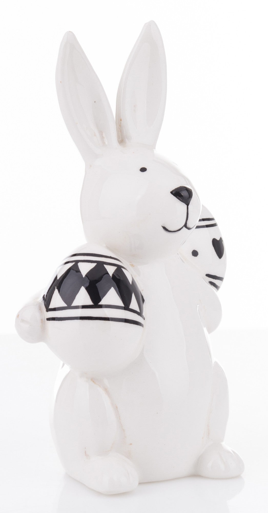 Ou decorativ ceramic alb-negru 8,5x6x6 cm