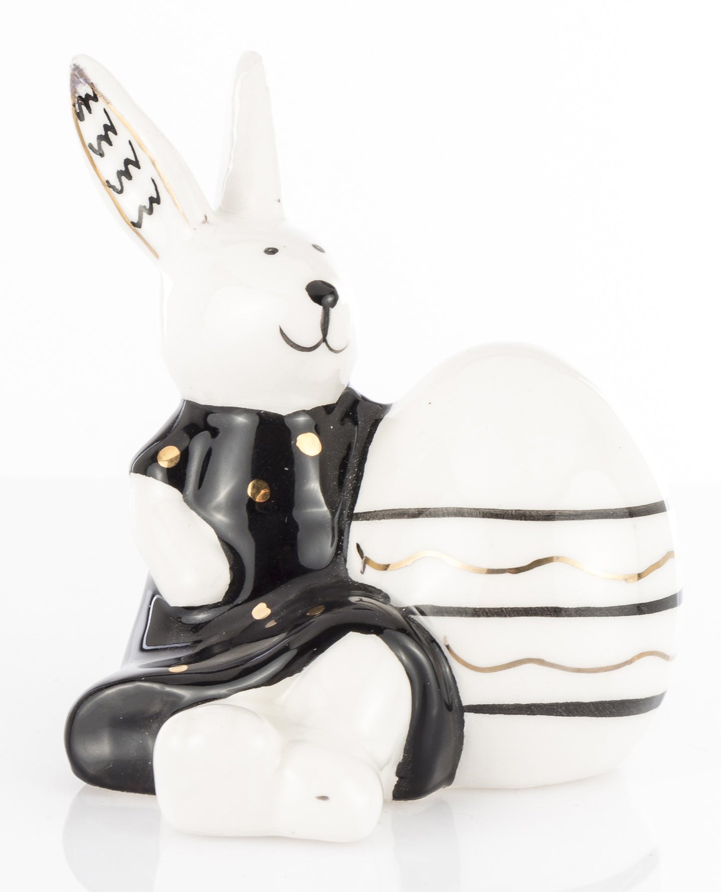 Figurină iepure cu ou alb negru 8,5x7,5x7 cm