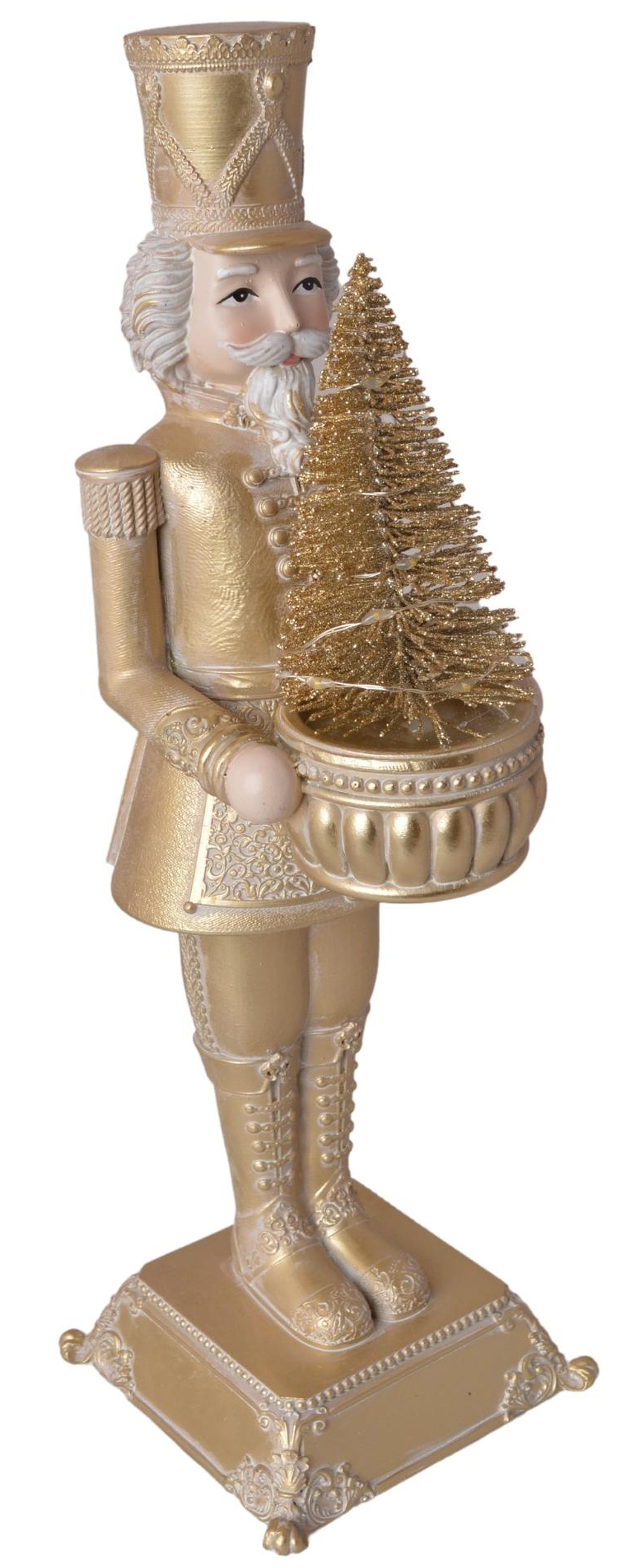 Soldat auriu Crăciun 10 cm din rășină, ornament decorativ și cadou festiv pentru sărbători.