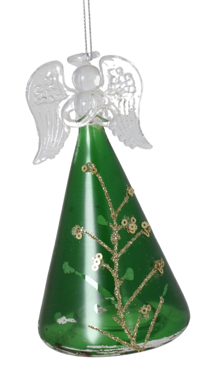 Glob decorativ din sticlă verde cu înger în interior, creat pentru a aduce magie și eleganță decorului de Crăciun. Designul său delicat și nuanța verde festivă oferă un efect vizual rafinat și transformă această piesă într-un accent decorativ special pentru brad, living sau vitrine festive. Este ideal pentru decoruri clasice și moderne de sărbători și poate fi oferit drept cadou simbolic pentru familie, colegi sau persoane dragi în perioada Crăciunului.