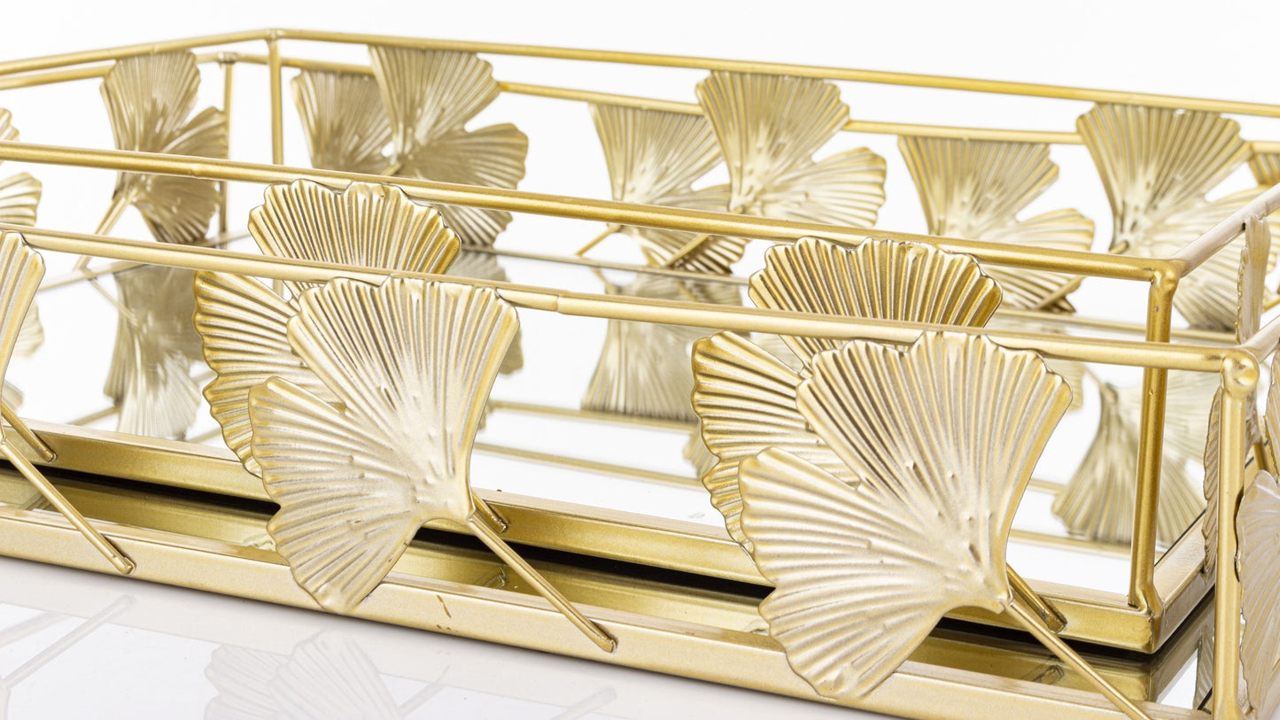 Tavă aurie ginko oglindă mare 38x28x7 cm – decor sofisticat