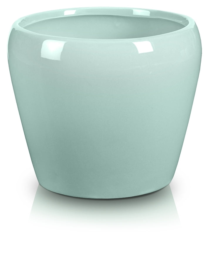 Ghiveci ceramică albastru deschis 15 cm, suport decorativ modern pentru flori și plante.