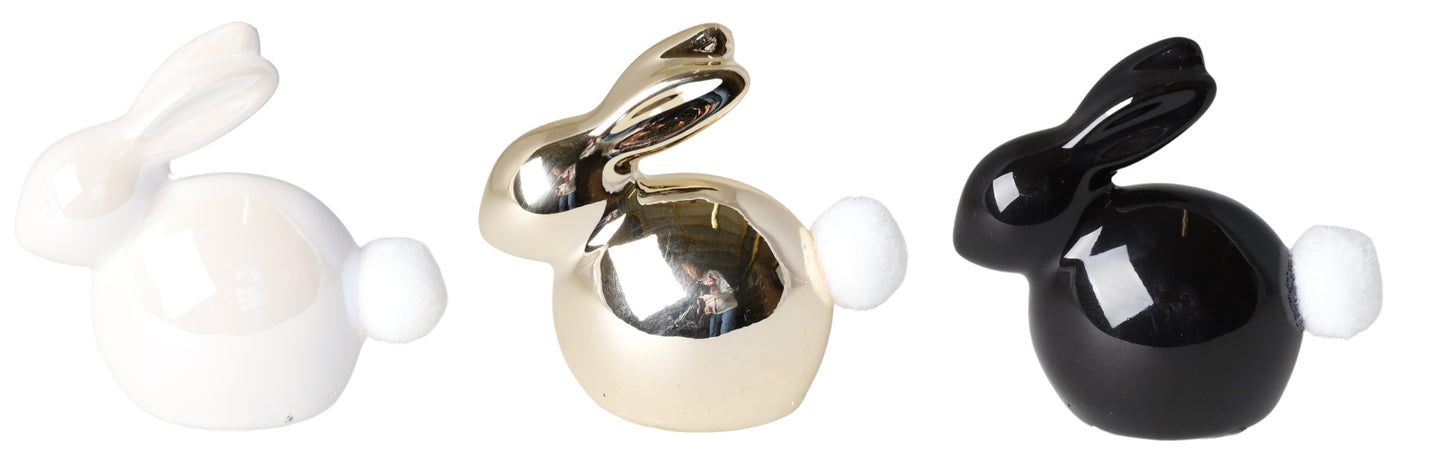 Figurină iepuraș auriu ceramică 7 cm, ornament pascal luxos și decorativ.