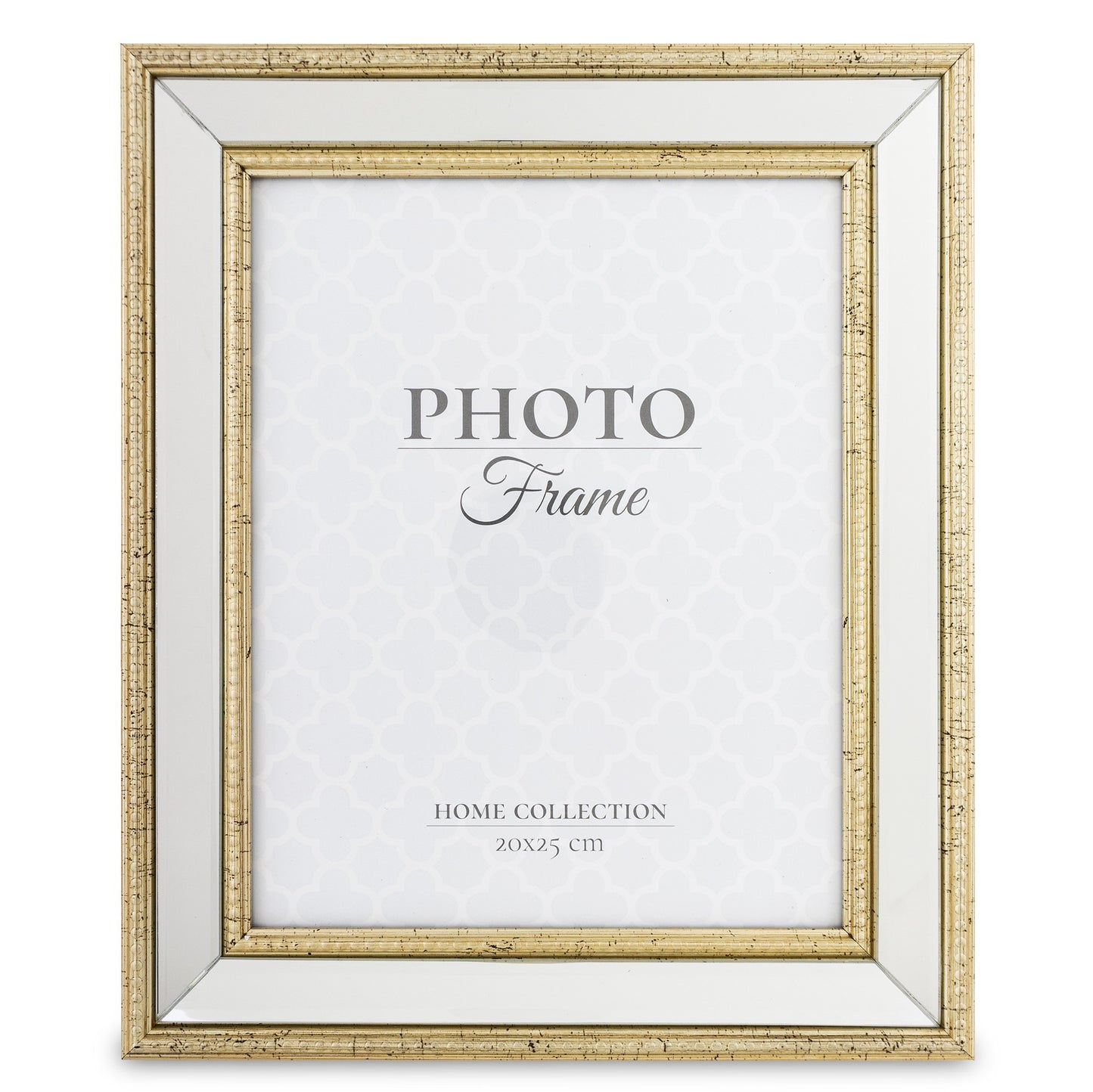 Ramă foto aurie cu oglinzi, dimensiuni 32x26,5x3-21 cm, din MDF și sticlă, perfectă pentru încadrarea fotografiilor, aducând un aer elegant și sofisticat în orice încăpere.