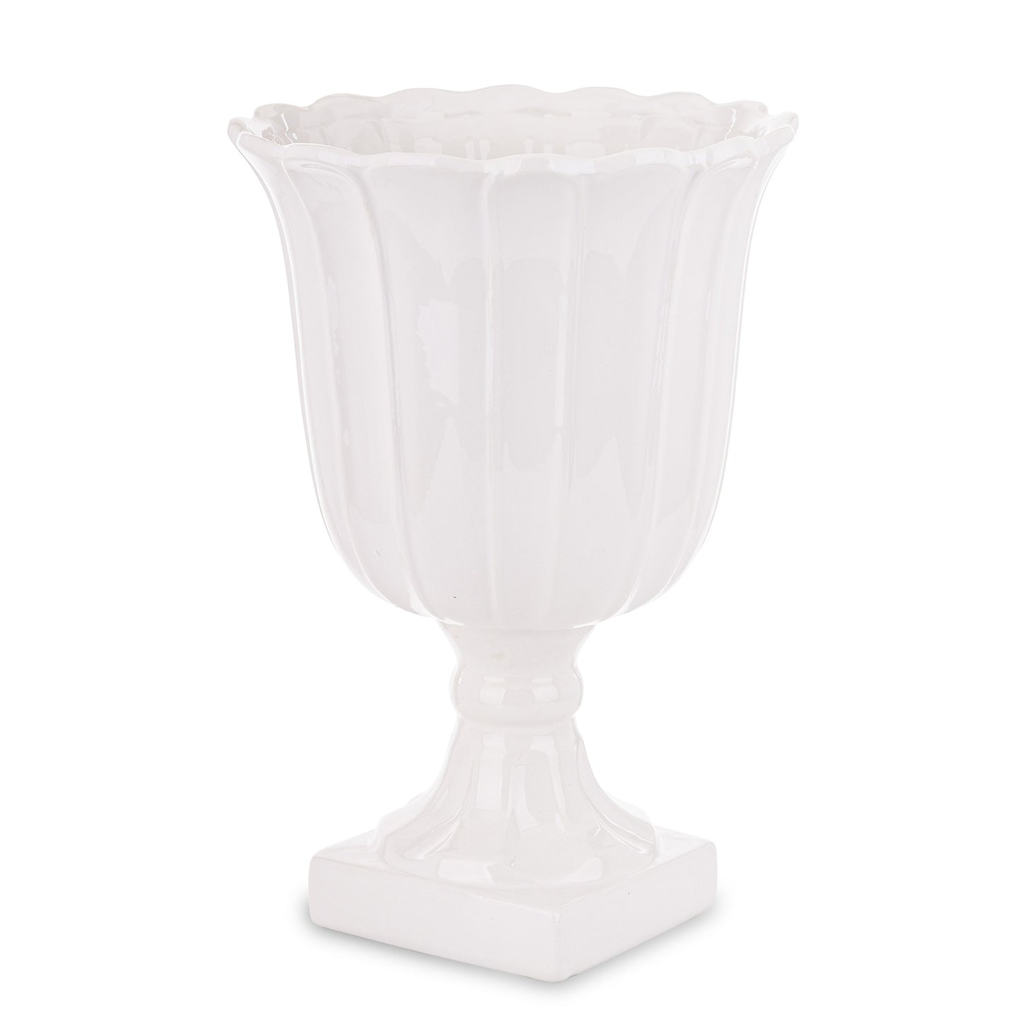 Vază albă ceramică cu picior 40x27x27 cm, suport pentru flori mari, decor sofisticat și cadou elegant