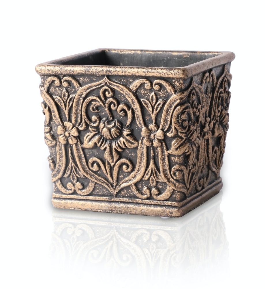 Ghiveci pătrat ceramică antichizat 30 cm, suport decorativ rustic pentru flori și plante.