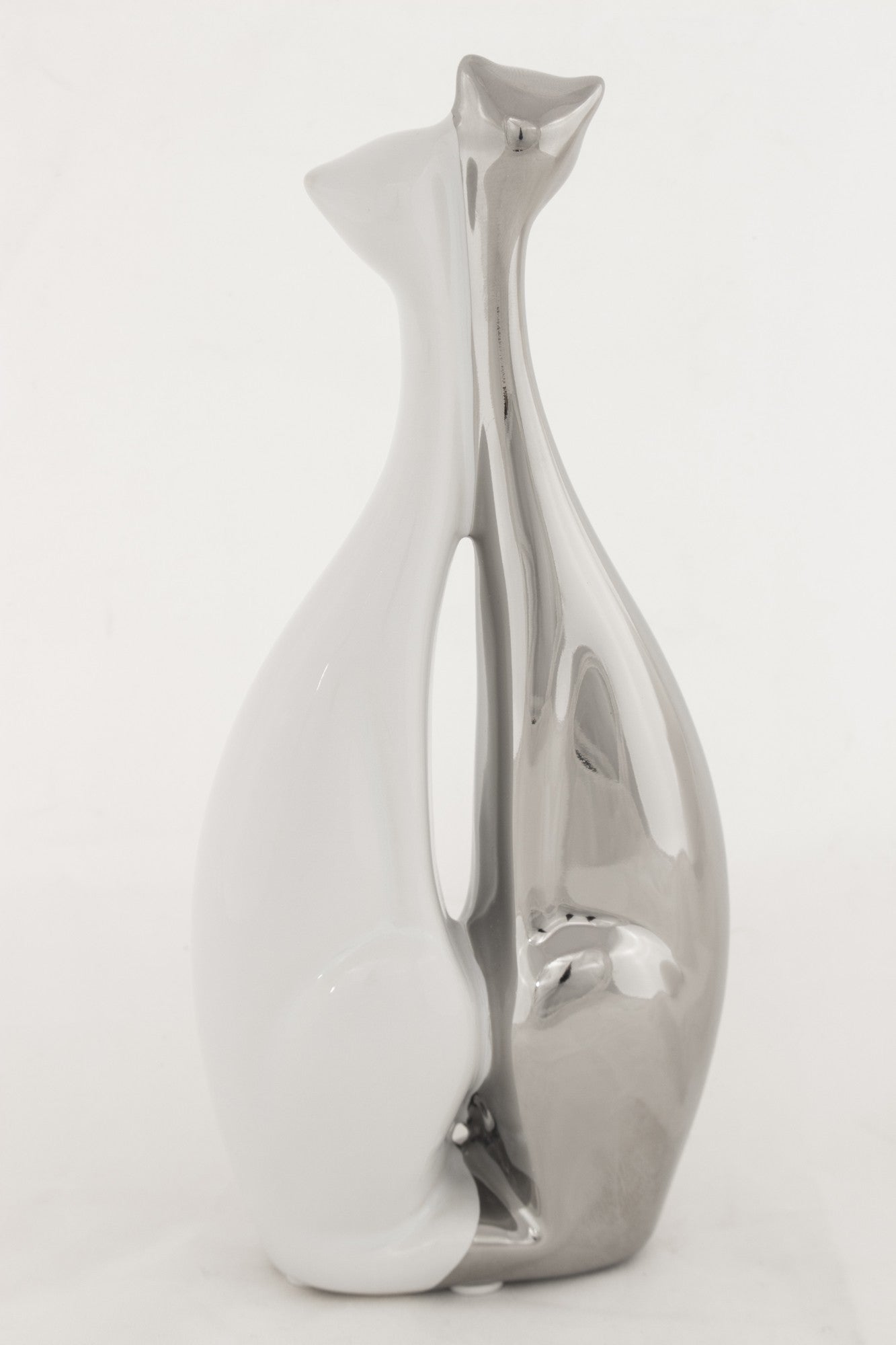 Figurină pisici alb argintiu ceramică 20 cm