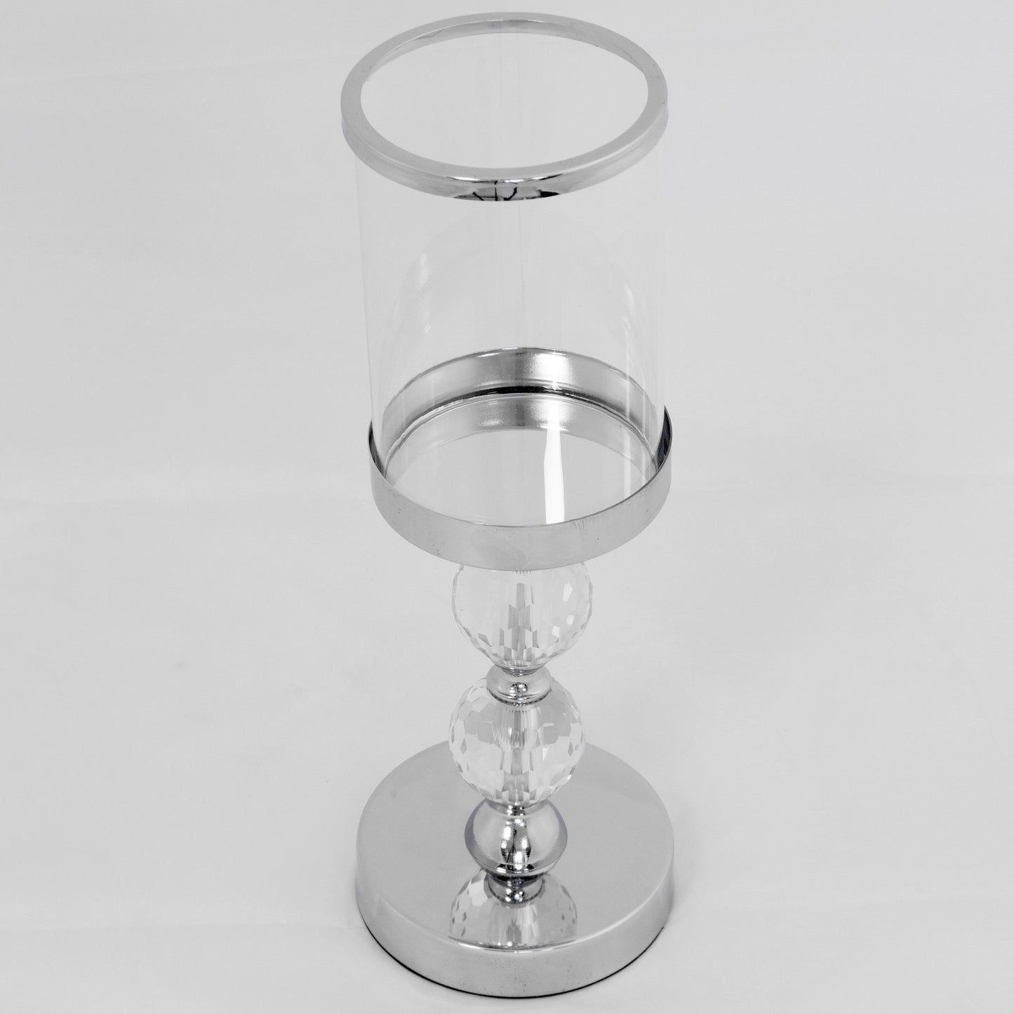 Sfeșnic argintiu 2 bile cristal 34 cm Sticlă și Metal