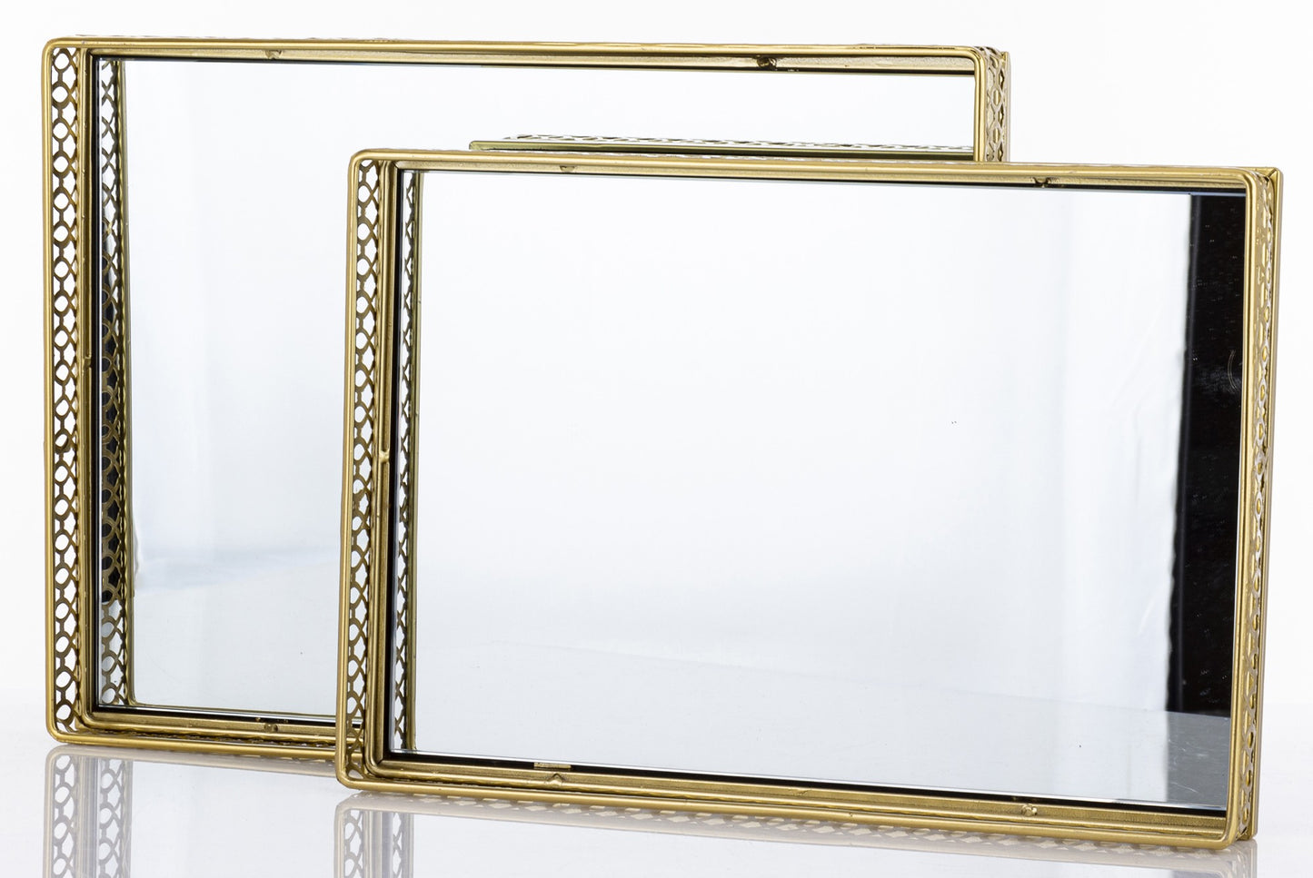 Tavă aurie cu oglindă mare 38x28x4,5 cm – decor rafinat