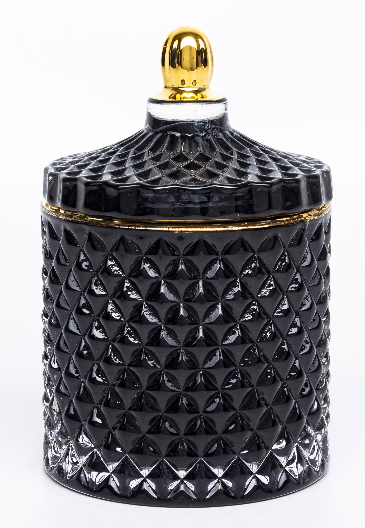 Bombonieră sticlă neagră cu auriu 13x8,5x8,5 cm