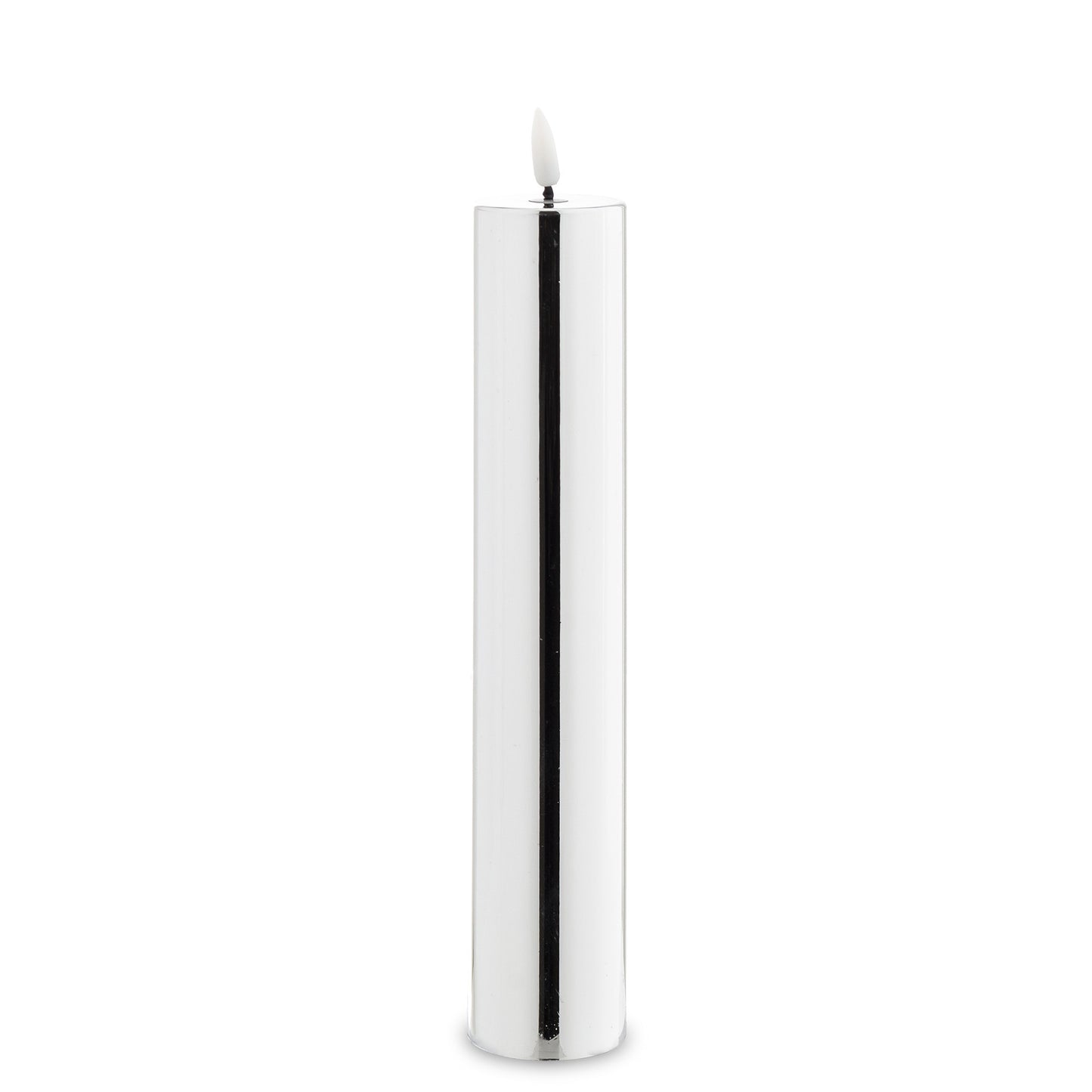 Lumânare electrică argintie din rășină, 29x5x5cm, decorațiune elegantă pentru sărbători și evenimente festive.