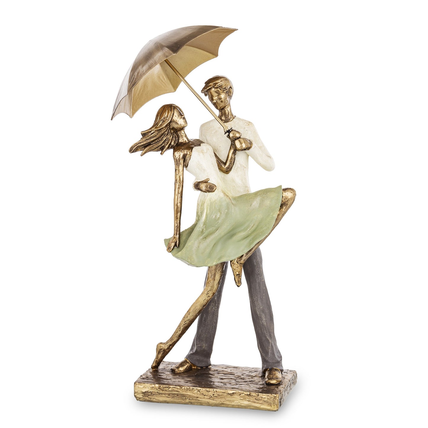 Figurină cuplu cu umbrelă, 36,5x21x13 cm, cadou romantic și decor elegant.
