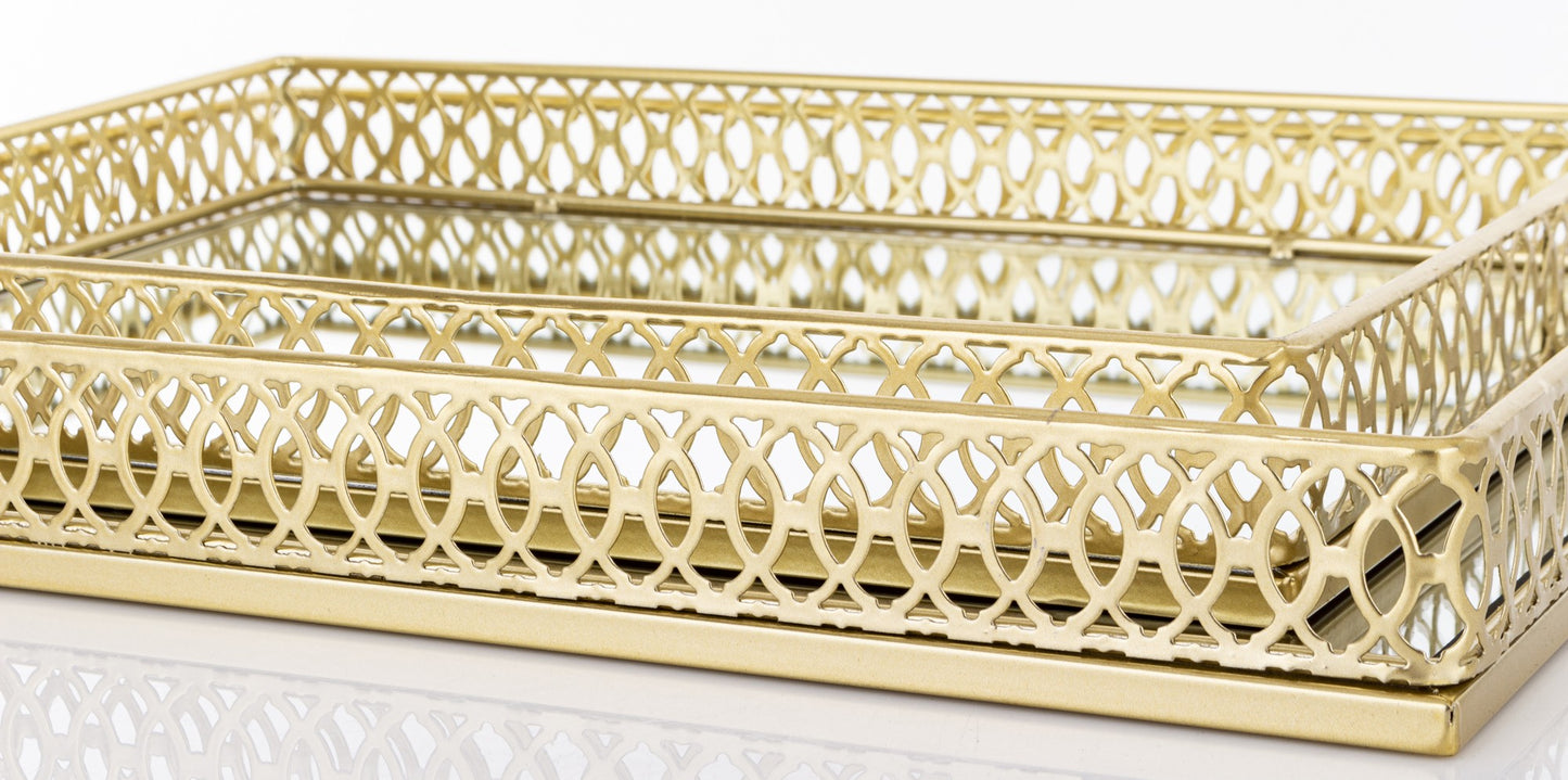Tavă aurie cu oglindă mică 34x24x4,5 cm – decor rafinat