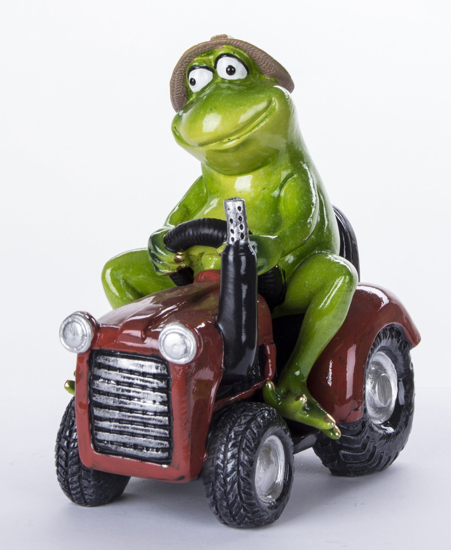 Figurină broască pe tractor rășină 15 cm