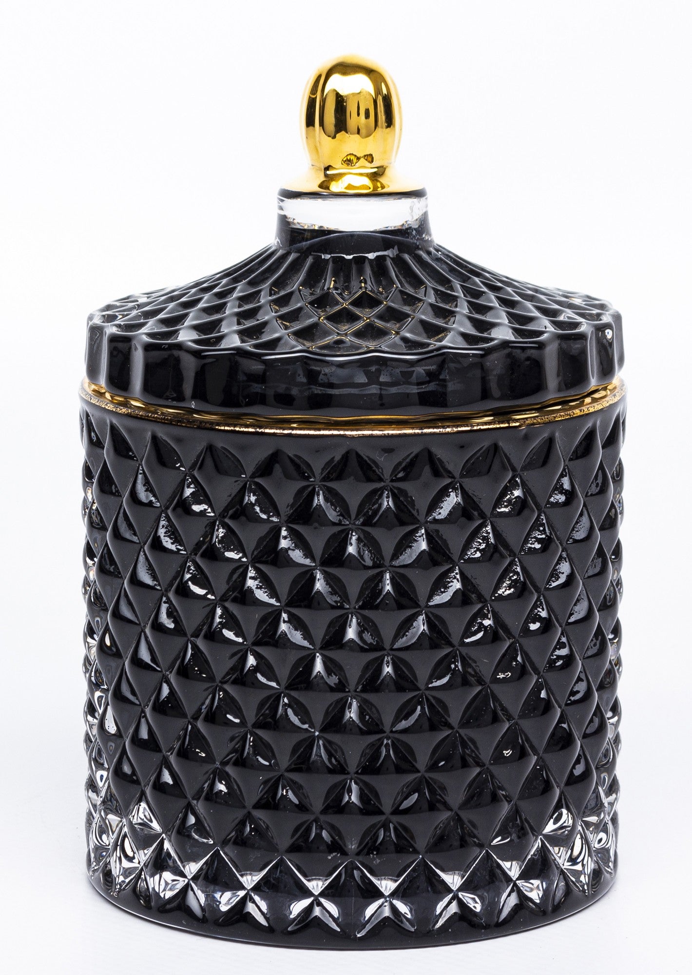 Bombonieră sticlă neagră cu auriu 13x8,5x8,5 cm