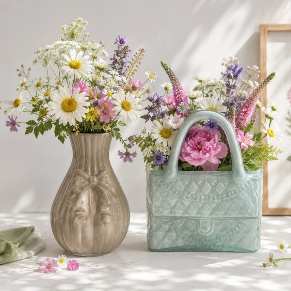 Vază poșetă albă sticlă decor minimalist elegant