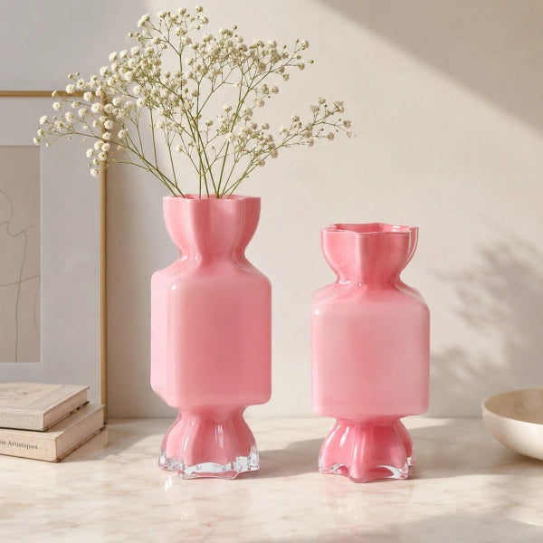 Vază bomboană roz mare sticlă decor elegant