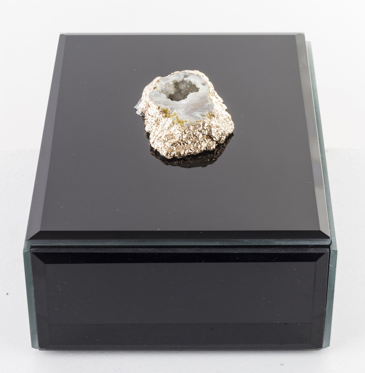 Cutie bijuterii sticlă neagră cu piatră 7,5x16x12 cm