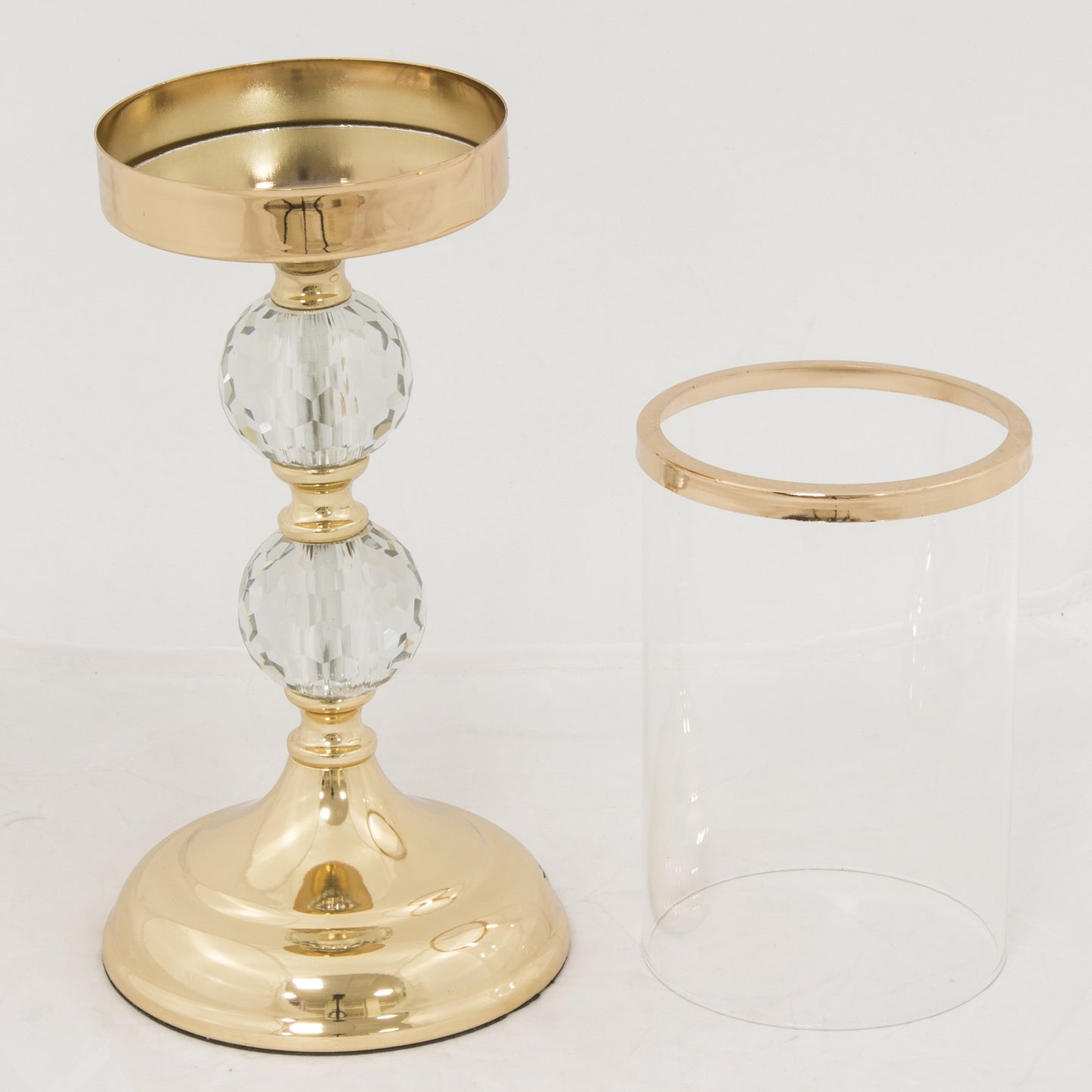 Sfeșnic auriu 2 bile cristal 34,5x12,5x10,5 cm
