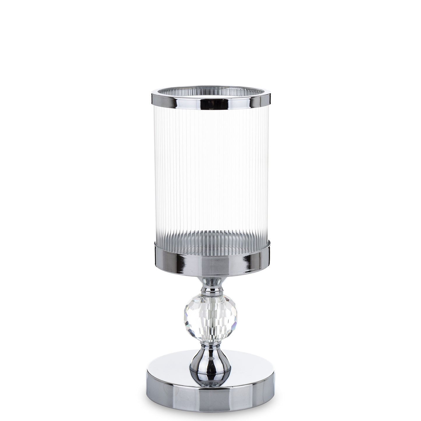 Sfeșnic argintiu cu bilă de cristal 27,5x12x12 cm, decor elegant și cadou, mentha - flori, cadouri și decorațiuni