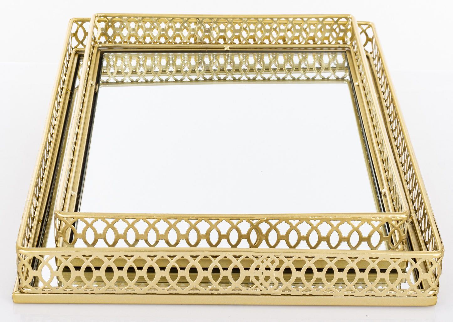 Tavă aurie cu oglindă mare 38x28x4,5 cm – decor rafinat