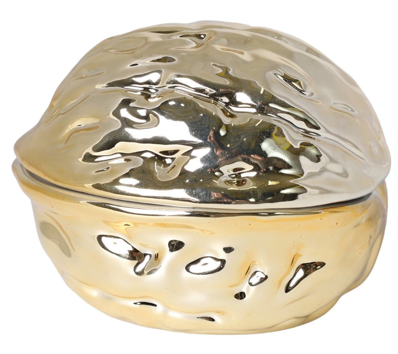 Bombonieră ceramică nucă mică alb perlat 9x7x7cm, ideală pentru dulciuri și cadou.
