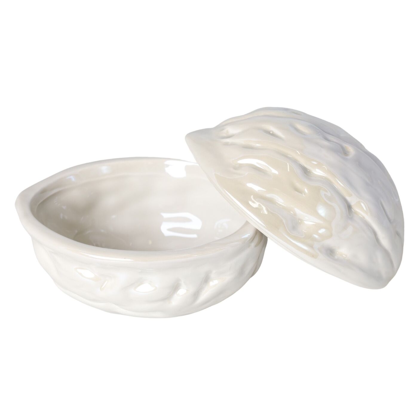 Bombonieră nucă bej mică ceramică 9x7x7 cm – decor rafinat
