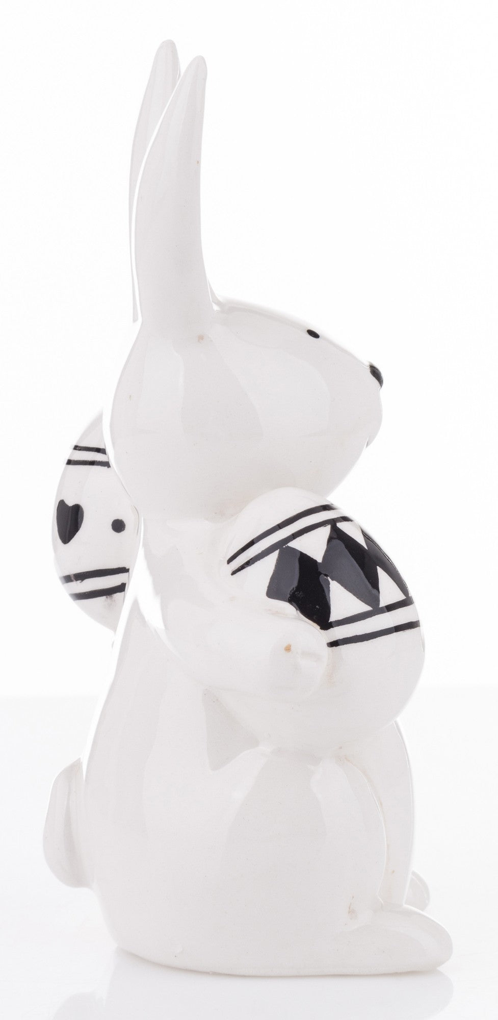 Ou decorativ ceramic alb-negru 8,5x6x6 cm