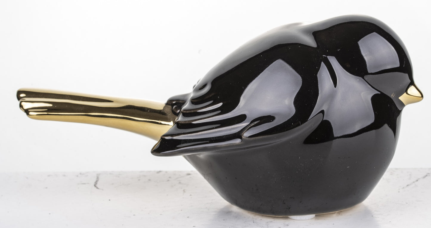Figurină pasăre ceramică negru auriu 7x15x8 cm