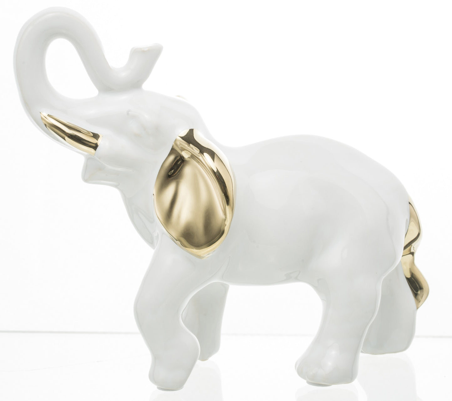 Figurină elefant alb auriu 17 cm