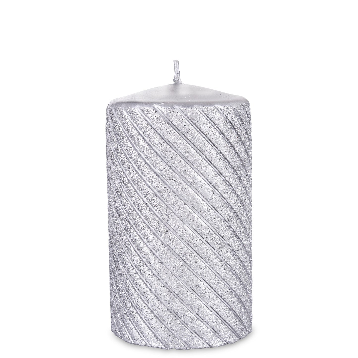 Lumânare argintie cu sclipici 10x8x8 cm.
